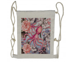 Animal Watercolor Flowers Drawstring Backpack