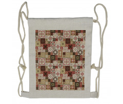 Vintage Square Pattern Drawstring Backpack