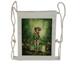 Elf Girl with Wreath Tree Drawstring Backpack