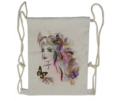 Butterflies with Girl Drawstring Backpack