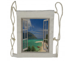 Tropic Scene in Window Drawstring Backpack