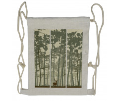 Pine Trees Deer Motif Drawstring Backpack