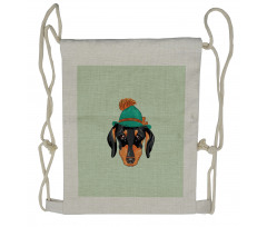 Hipster Dog and Hat Drawstring Backpack