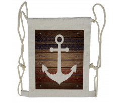 Boat Theme Anchor Motif Drawstring Backpack