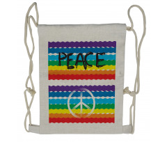 Stripes Peace Lettering Drawstring Backpack