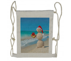 Sand Snowman Santa Hat Drawstring Backpack