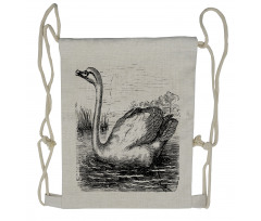 Hand Drawn Swan Design Drawstring Backpack