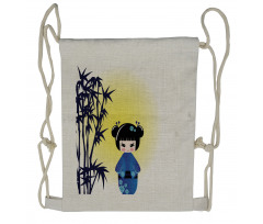 Kokeshi Doll Bamboo Tree Drawstring Backpack