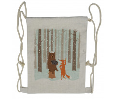 Bear with Accordion Fox Drawstring Backpack
