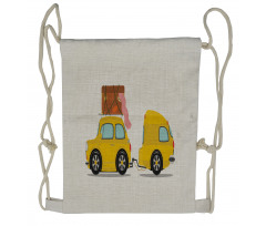 Retro Car with Trailer Drawstring Backpack