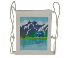 Cartoon Lake Landscape Drawstring Backpack