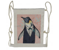 Funny Gentleman Penguin Drawstring Backpack