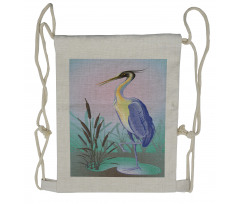 Heron with Reed Water Drawstring Backpack