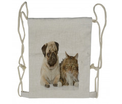 Pets Sitting Studio Shot Drawstring Backpack