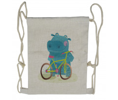 Hippo Child with Bicycle Drawstring Backpack