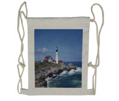 Lighthouse House on Rock Drawstring Backpack