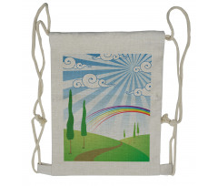 Rainbow on a Meadow Road Drawstring Backpack