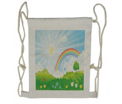 Sun and Rainbow Flowers Drawstring Backpack