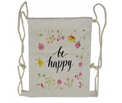 Be Happy Wildflowers Drawstring Backpack