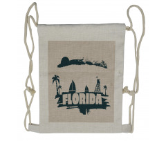 Vintage Seaside View Drawstring Backpack