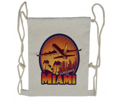 Welcome Miami Graphic Drawstring Backpack