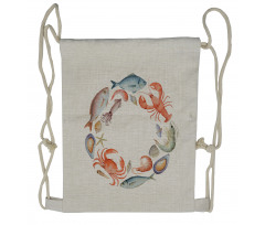 Aquarelle Tasty Seafood Drawstring Backpack