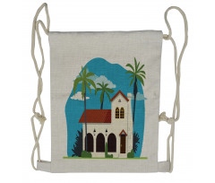 Cottage House Palms Drawstring Backpack