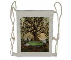 Forest Tree Pond and Swans Drawstring Backpack