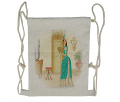 Vintage Woman Hand Fan Drawstring Backpack