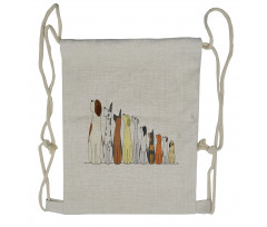 Dogs in a Row Looking Away Drawstring Backpack