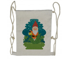 Dwarf with Lantern on Grass Drawstring Backpack