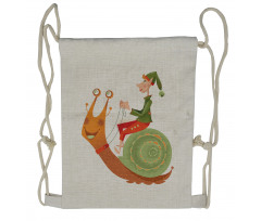 Little Elf Riding a Snail Drawstring Backpack