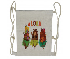 Funny Bears in Hawaii Drawstring Backpack