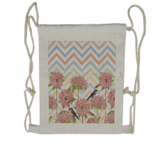 Zigzags Flowers and Birds Drawstring Backpack