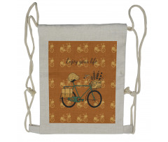 Bicycle with Flower Crates Drawstring Backpack