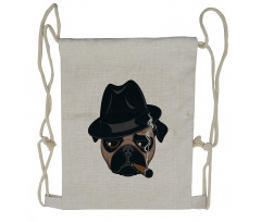 Cartoon Cool Pug Dog Portrait Drawstring Backpack