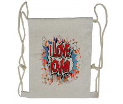 I Love Iowa Comic Book Drawstring Backpack