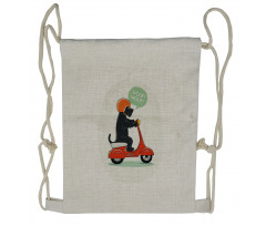 Scooter Ridding Puppies Drawstring Backpack