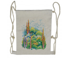 Floral Nature Meadow Trees Drawstring Backpack