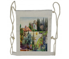 Tuscany Village Scenery Drawstring Backpack