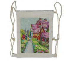 Rural Old Village Houses Drawstring Backpack