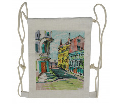 Watercolor Sketch City Drawstring Backpack