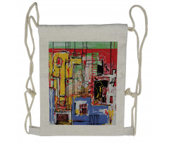 Cubist Grunge Painting Drawstring Backpack