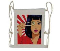 Pop Art Style Girl with Sushi Drawstring Backpack