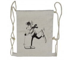 Skiing Funny Reindeer Drawstring Backpack