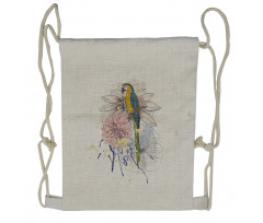 Parrot on Flower Bouquet Drawstring Backpack