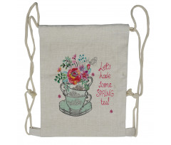 Lets Have Some Spring Tea Text Drawstring Backpack