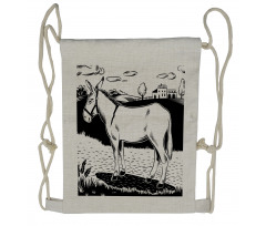 Farmland Village and Animal Drawstring Backpack