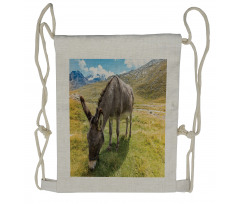 Donkey Eating Grass Mountain Drawstring Backpack