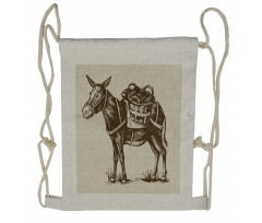 Vintage Animal with Baskets Drawstring Backpack